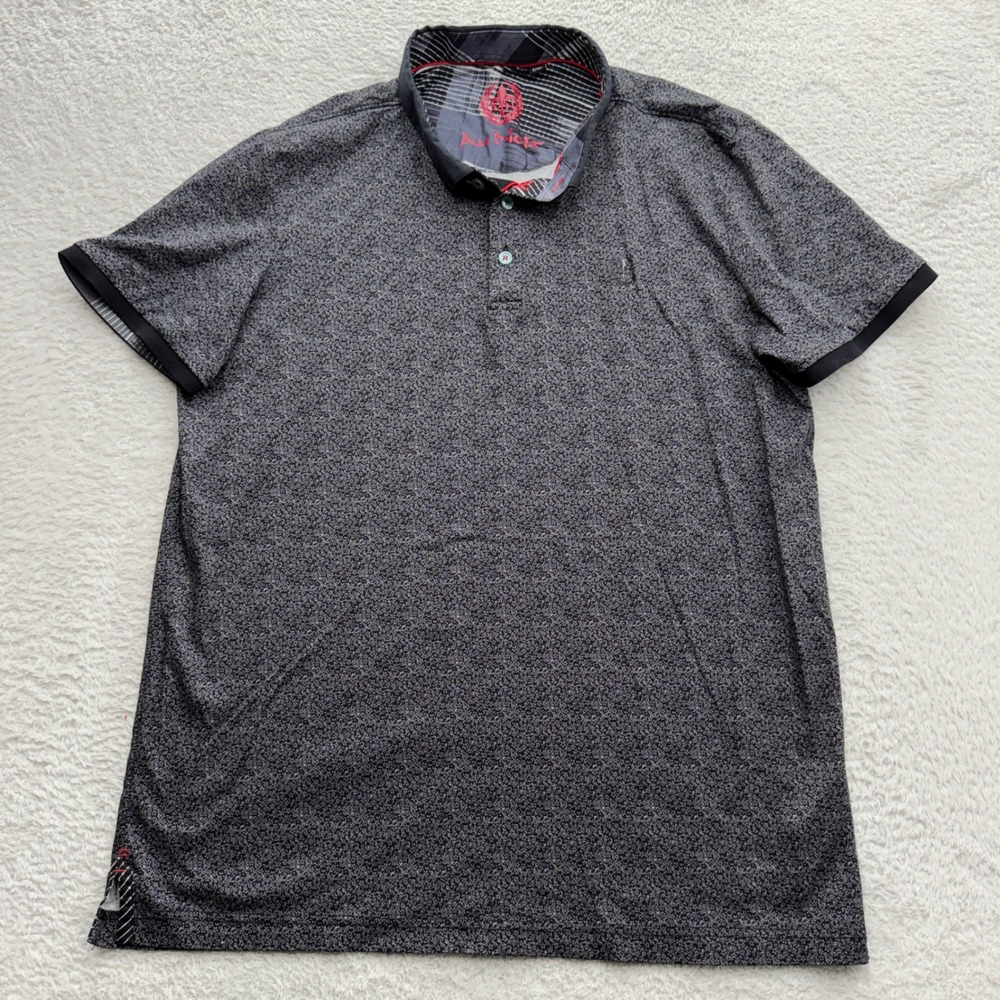 Au Noir Mens XL Black White Micro Dot Mercerized Cotton Short Sleeve Polo Shirt